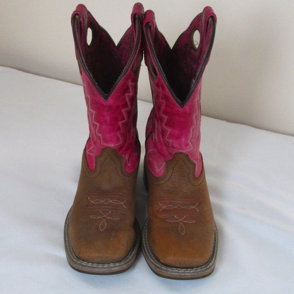 SHYANNE Girls Cow Girls Boots Square Toe PINK BROWN Size 1D Pre-owned Go… - Picture 2 of 11